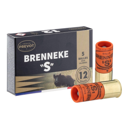 CARTOUCHE PREVOT À BALLE BRENNEKE ''S'' DEMI-BLINDÉE - CAL. 12/70