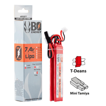 2 sticks batterie Lipo 2S 7.4V 1000mAh 25C