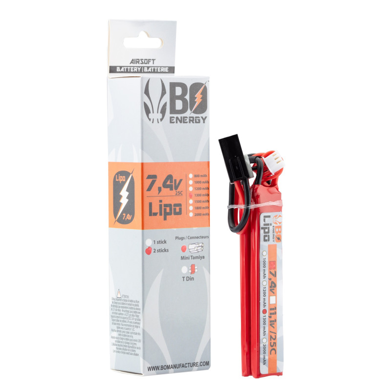 2 sticks batterie Lipo 2S 7.4V 1300mAh 25C T DEAN
