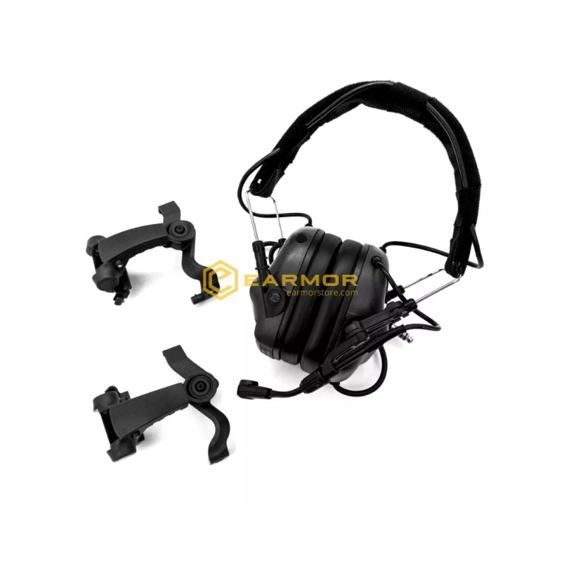 Casque tactique EARMOR M32X MOD4, support M16C pour casque FAST / ARC - Black
