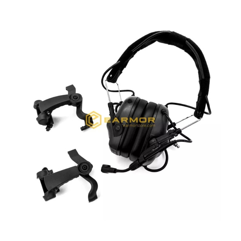 Casque tactique EARMOR M32X MOD4, support M16C pour casque FAST / ARC - Black