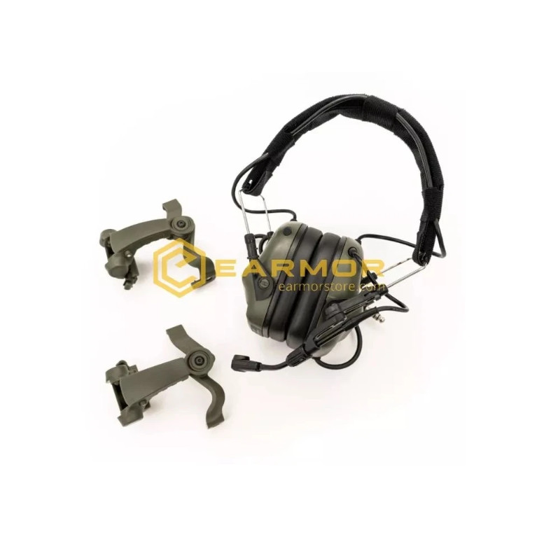 Casque tactique EARMOR M32X MOD4, support M16C pour casque FAST / ARC - Green