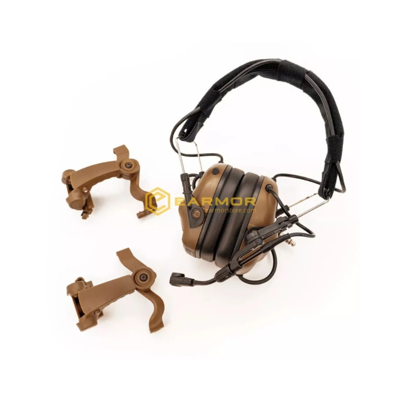 Casque tactique EARMOR M32X MOD4, support M16C pour casque FAST / ARC - Coyote Brown