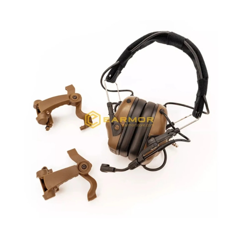 Casque tactique EARMOR M32X MOD4, support M16C pour casque FAST / ARC - Coyote Brown