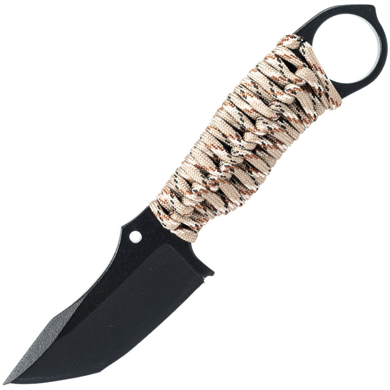 COUTEAU DE SURVIE KARLICAN WILDSTEER MANCHE PARACORDE DESERT CAMO LAME EPOXY NOIRE
