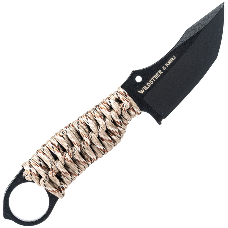 COUTEAU DE SURVIE KARLICAN WILDSTEER MANCHE PARACORDE DESERT CAMO LAME EPOXY NOIRE