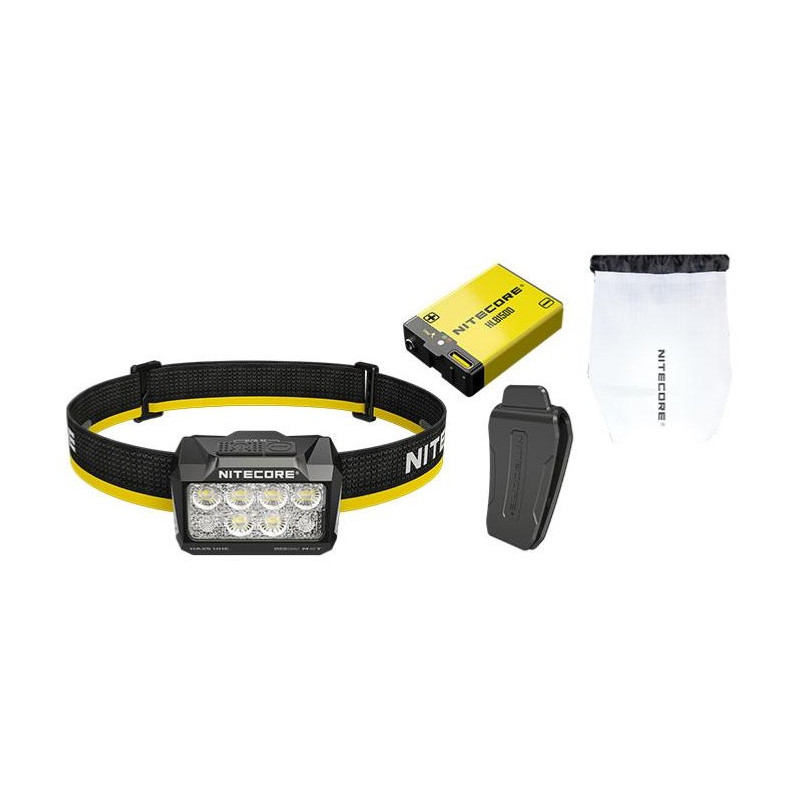 PACK LAMPE FRONTALE NITECORE AVEC BANDEAU NOIR SUPPLÉMENTAIRE HA27 UHE - 800Lm
