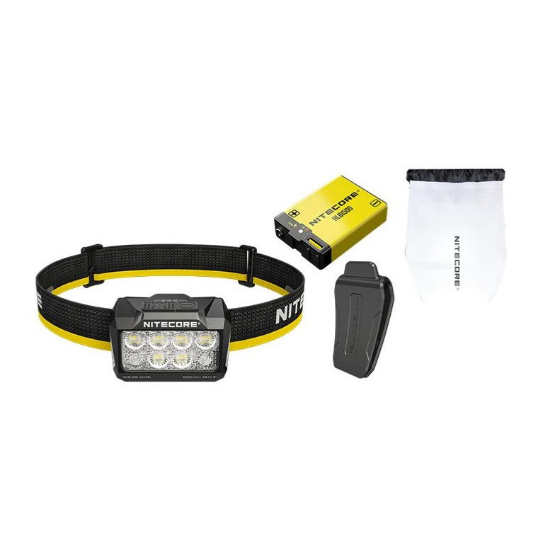 PACK LAMPE FRONTALE NITECORE AVEC BANDEAU NOIR SUPPLÉMENTAIRE HA27 UHE - 800Lm