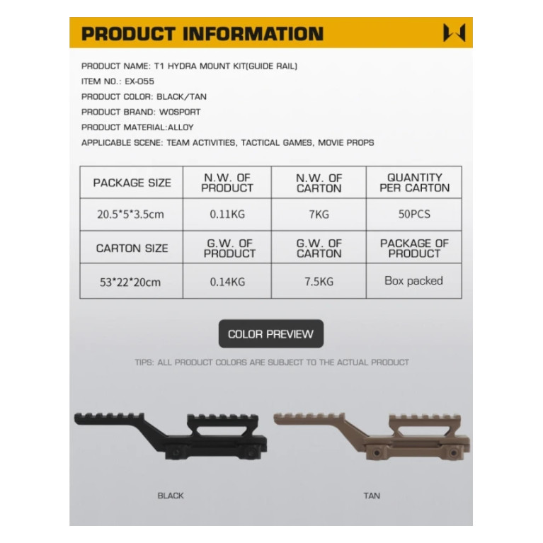 MONTAGE HYDRA T1, Low RIS / Guide rail - Black