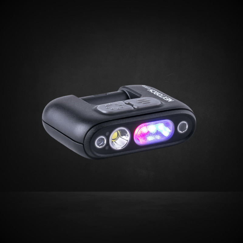 Lampe rechargeable fixation clip UT31 - éclairage blanc et rouge + strobe rouge/bleu - 220 lumens