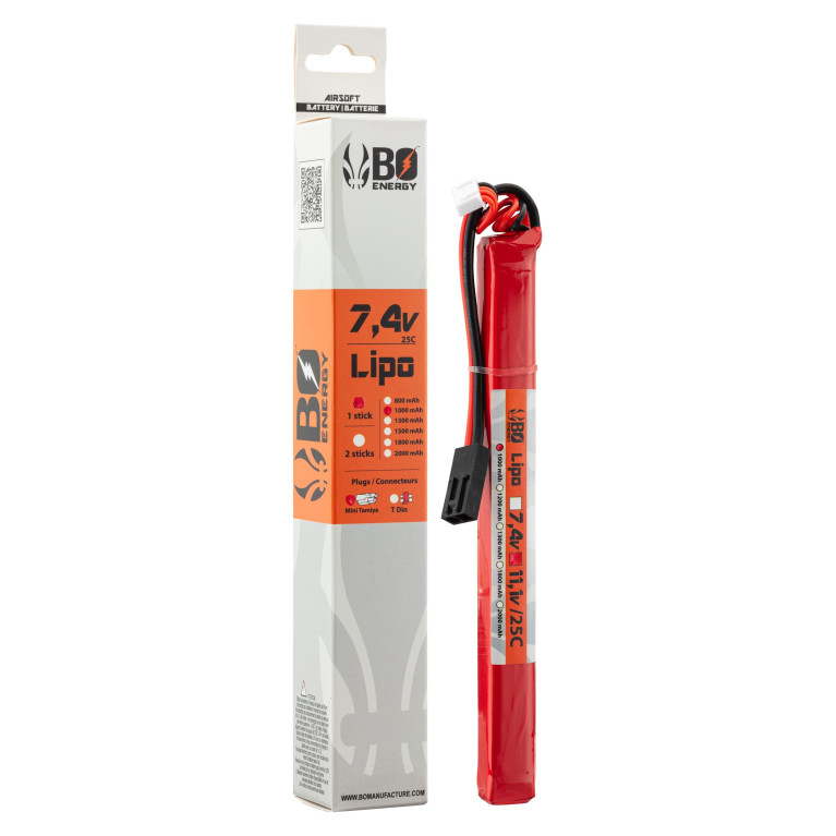 1 stick batterie Lipo 2S 7.4V 1000mAh 25C T DEAN