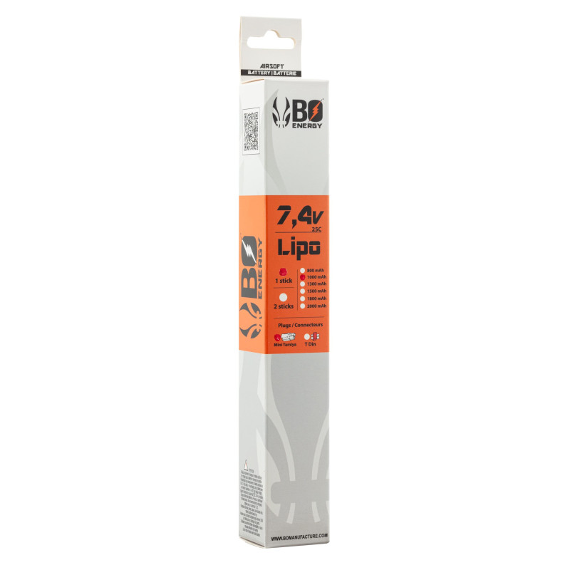 1 stick batterie Lipo 2S 7.4V 1000mAh 25C T DEAN